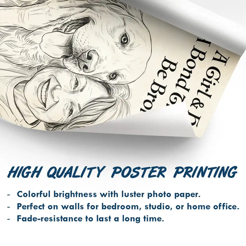 Happy,Dog Lovers,Pet Lovers,Cat Lovers,Gift For Women,Gift For Yourself,Dog Mom,Cat Mom - Custom Photo Pencil Sketch And She Lived Happily Ever After Dog Cat - Personalized Poster