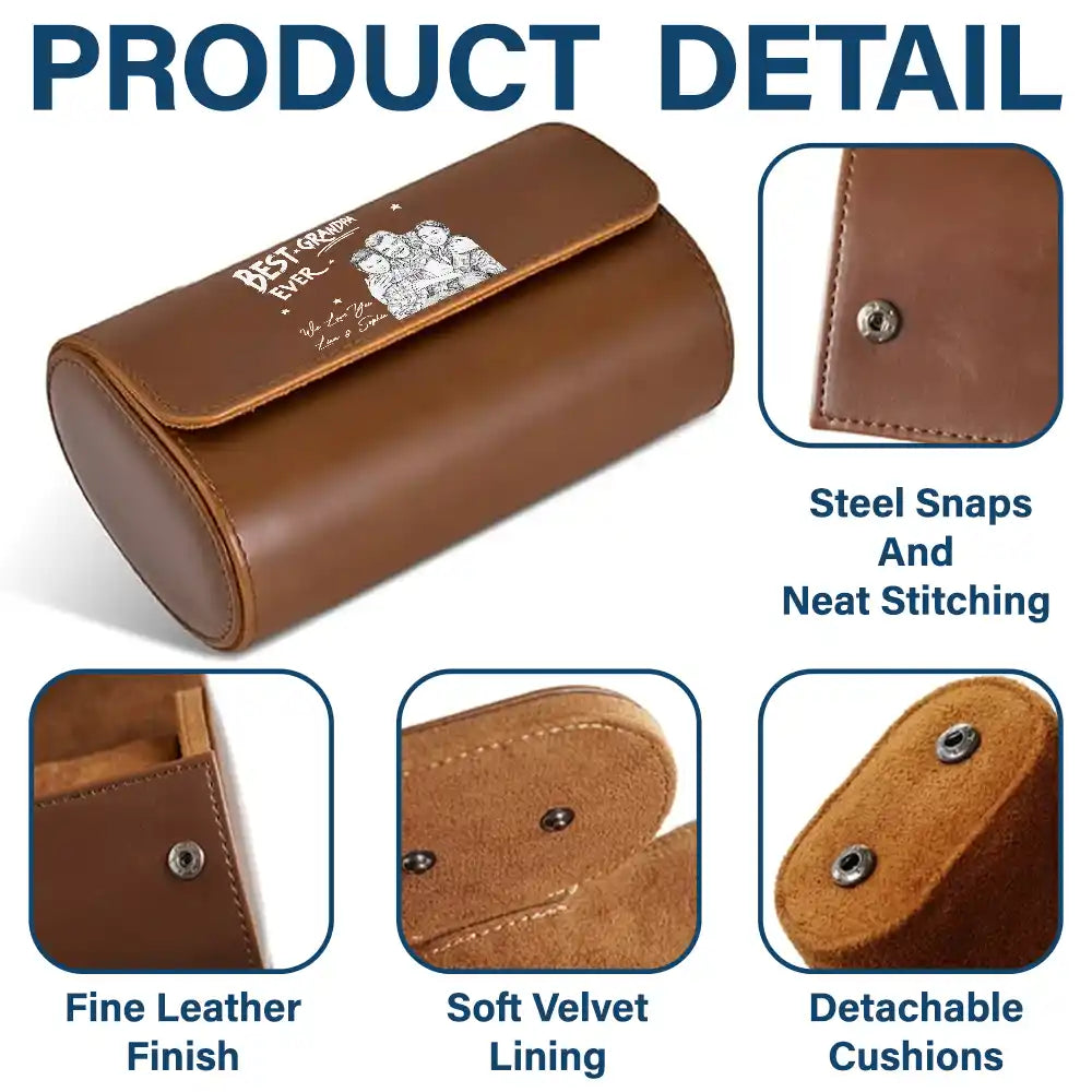 Custom Photo Pencil Sketch Art Best Dad Grandpa Ever - Personalized Leather Watch Case