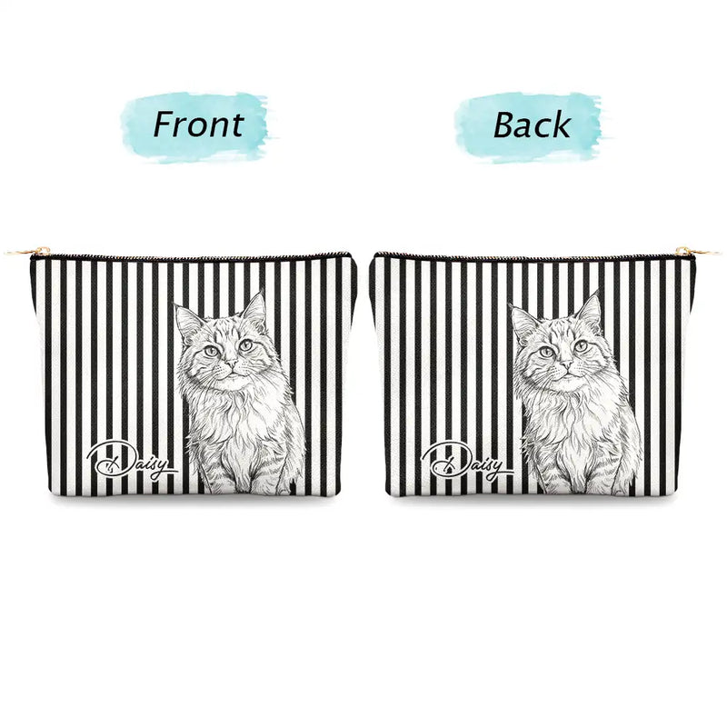 Custom Photo, Art Design, Pet Lovers, Adorable, Photo - Pencil Sketch - White BG - Custom Photo Pencil Sketch Art Besties Dog Cat - Personalized Cosmetic Bag