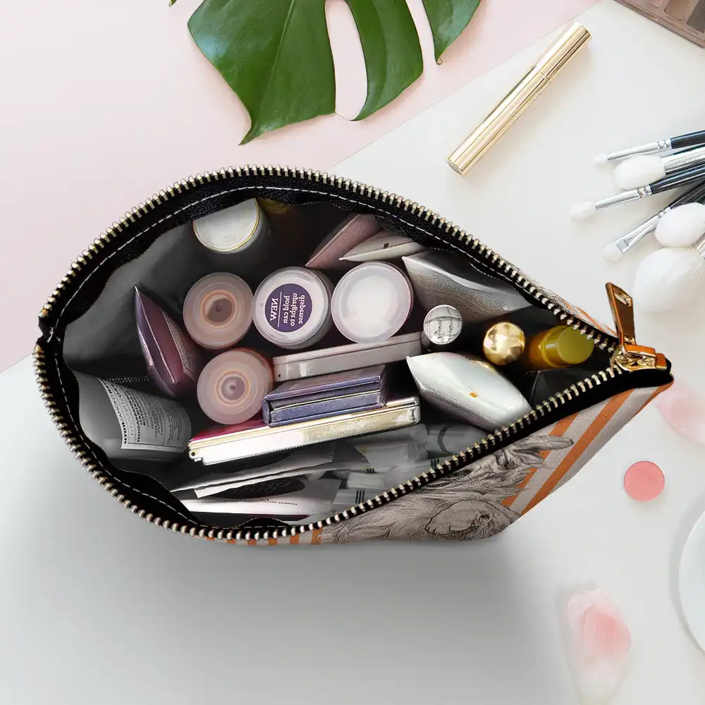 Custom Photo, Art Design, Pet Lovers, Adorable, Photo - Pencil Sketch - White BG - Custom Photo Pencil Sketch Art Besties Dog Cat - Personalized Cosmetic Bag
