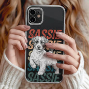 Custom Photo,Art Design,Pet Lovers,Adorable,Photo - Pencil Sketch - White BG - Custom Photo Pencil Sketch Art Dog Cat With Colorful Texts - Personalized Clear Phone Case