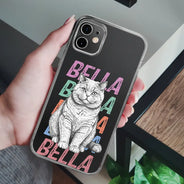 Custom Photo,Art Design,Pet Lovers,Adorable,Photo - Pencil Sketch - White BG - Custom Photo Pencil Sketch Art Dog Cat With Colorful Texts - Personalized Clear Phone Case