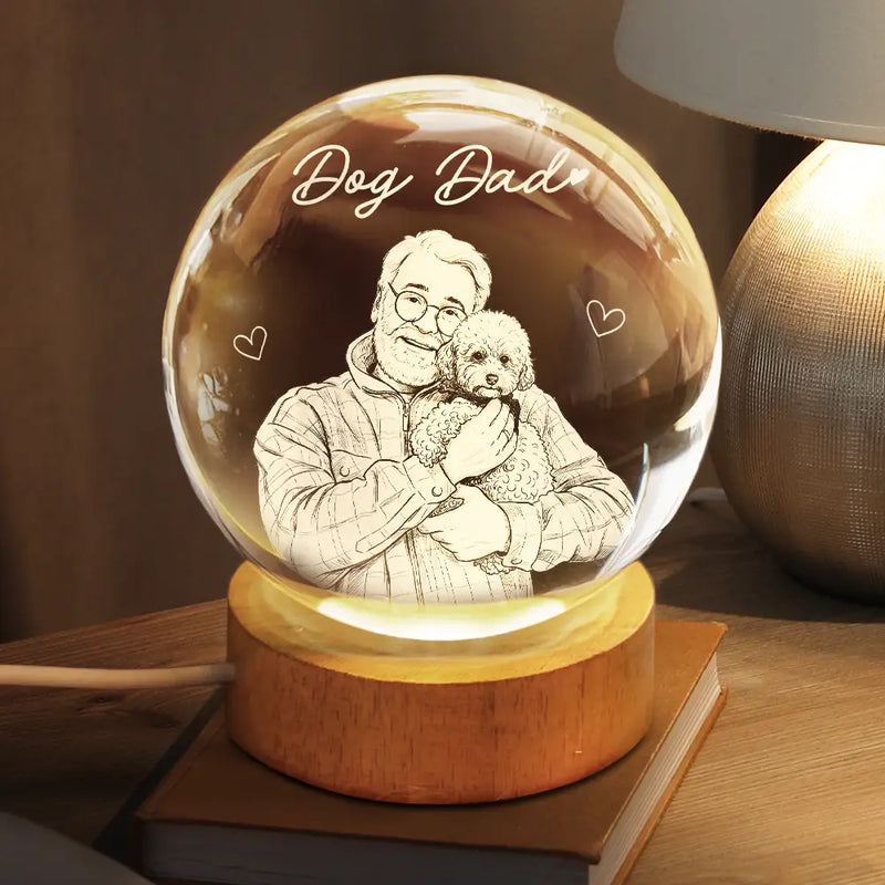Gift For Father,Gift For Grandpa,Pet Lovers,Pet Mom,Pet Dad,Dog Lovers,Dog Mom,Dog Dad,Cat Lovers,Cat Mom,Cat Dad,Non-Eng,Photo - Pencil Sketch (White BG),Humorous - Custom Photo Pencil Sketch Art Family Dog Cat Portrait - Personalized Crystal Globe Lamp