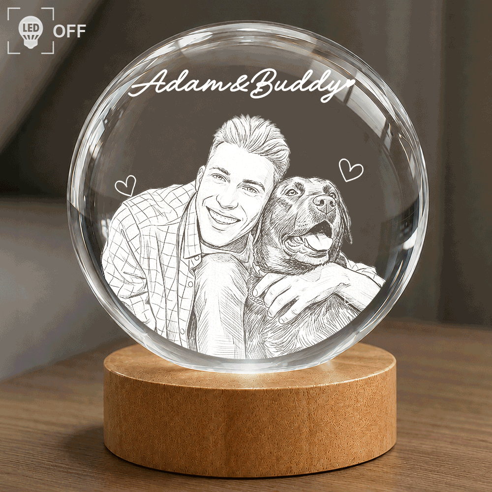 Gift For Father,Gift For Grandpa,Pet Lovers,Pet Mom,Pet Dad,Dog Lovers,Dog Mom,Dog Dad,Cat Lovers,Cat Mom,Cat Dad,Non-Eng,Photo - Pencil Sketch (White BG),Humorous - Custom Photo Pencil Sketch Art Family Dog Cat Portrait - Personalized Crystal Globe Lamp