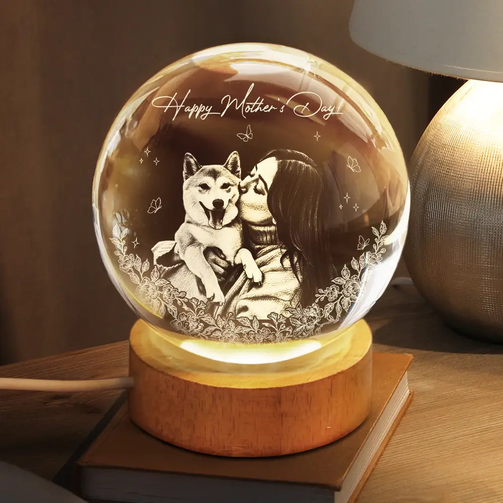 Gift For Mother,Gift For Grandma,Love,Family - Custom Photo Pencil Sketch Art Loving Family - Personalized Crystal Globe Lamp