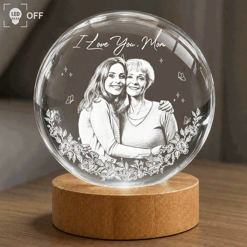 Gift For Mother,Gift For Grandma,Love,Family - Custom Photo Pencil Sketch Art Loving Family - Personalized Crystal Globe Lamp