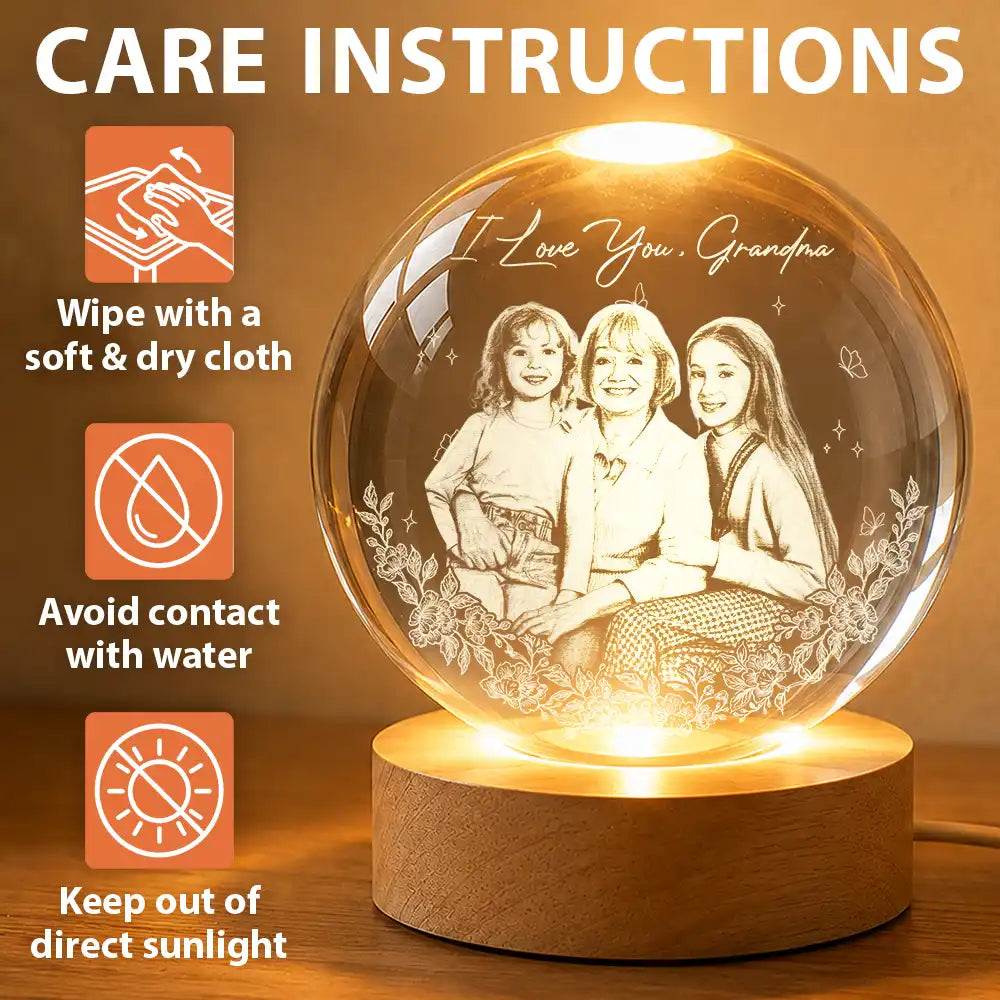 Gift For Mother,Gift For Grandma,Love,Family - Custom Photo Pencil Sketch Art Loving Family - Personalized Crystal Globe Lamp