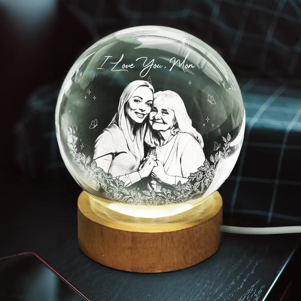 Gift For Mother,Gift For Grandma,Love,Family - Custom Photo Pencil Sketch Art Loving Family - Personalized Crystal Globe Lamp