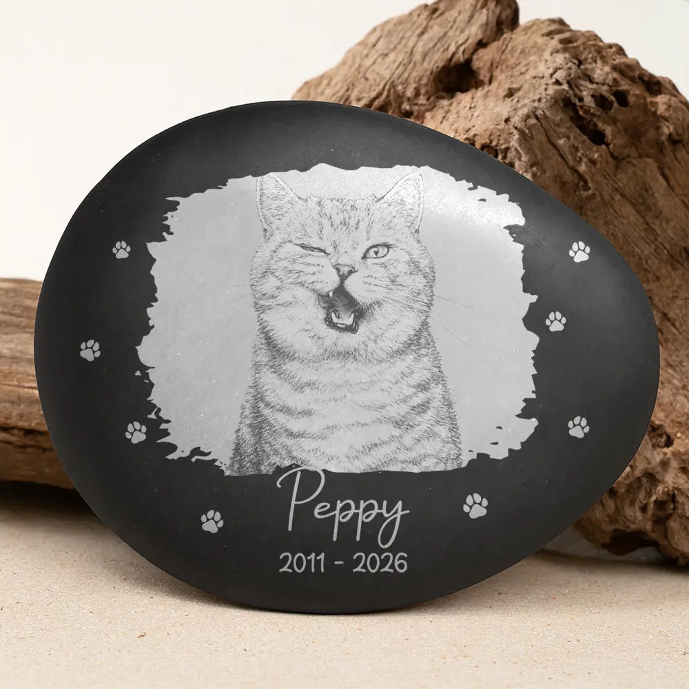 Family,Gift For Bestie,Dog Lovers,Cat Lovers,Custom Photo,Gift For Mother,Gift For Father,Memorial,Love - Custom Photo Pencil Sketch Art Memorial Family Dog Cat Portrait - Personalized Printed Rock