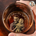 Gift For Father,Family,New Dad,Non-Eng,Photo - Pencil Sketch (White BG),Sentimental - Custom Photo Pencil Sketch Art Our First Father's Day Together Portrait - Personalized Engraved Whiskey Glass