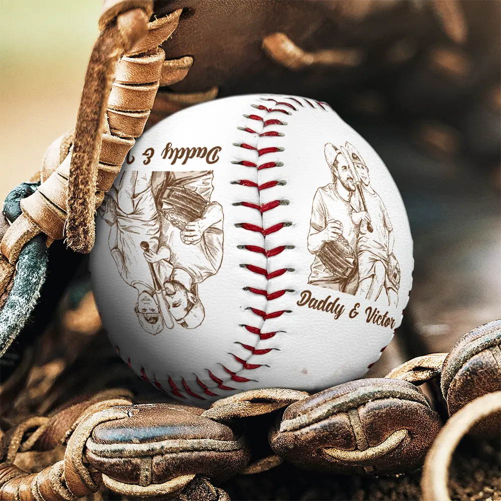 Custom Photo,Baseball,Gift For Father,Sport Dad,Happy,Photo - Pencil Sketch,Playful - Custom Photo Pencil Sketch Baseball Dad - Personalized Baseball, Softball