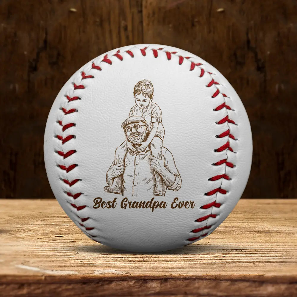 Custom Photo,Baseball,Gift For Father,Sport Dad,Happy,Photo - Pencil Sketch,Playful - Custom Photo Pencil Sketch Baseball Dad - Personalized Baseball, Softball