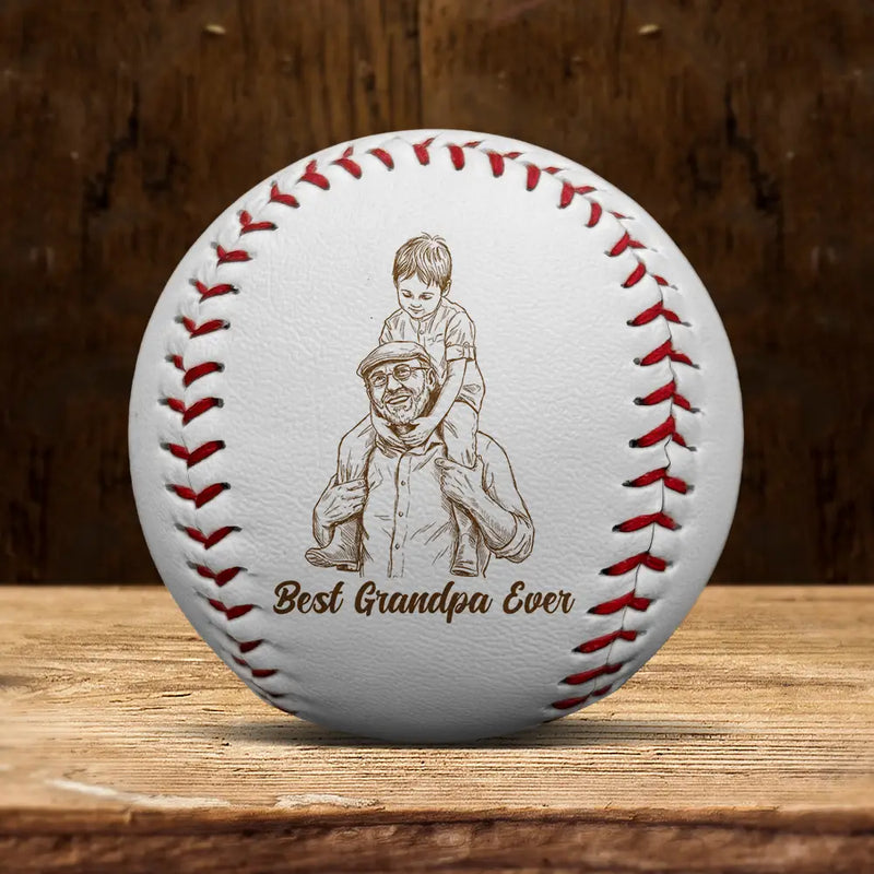 Custom Photo,Baseball,Gift For Father,Sport Dad,Happy,Photo - Pencil Sketch,Playful - Custom Photo Pencil Sketch Baseball Dad - Personalized Baseball, Softball