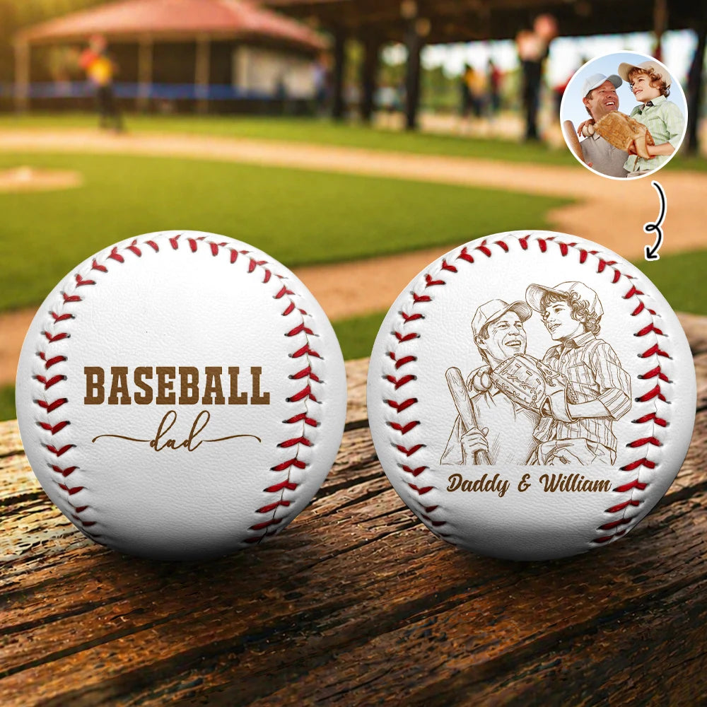Custom Photo,Baseball,Gift For Father,Sport Dad,Happy,Photo - Pencil Sketch,Playful - Custom Photo Pencil Sketch Baseball Dad - Personalized Baseball, Softball