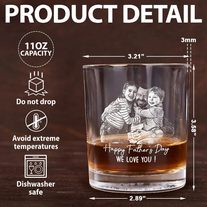 Gift For Father,Gift For Grandpa,Happy - Custom Photo Pencil Sketch Best Dad Ever - Personalized Whiskey Glass