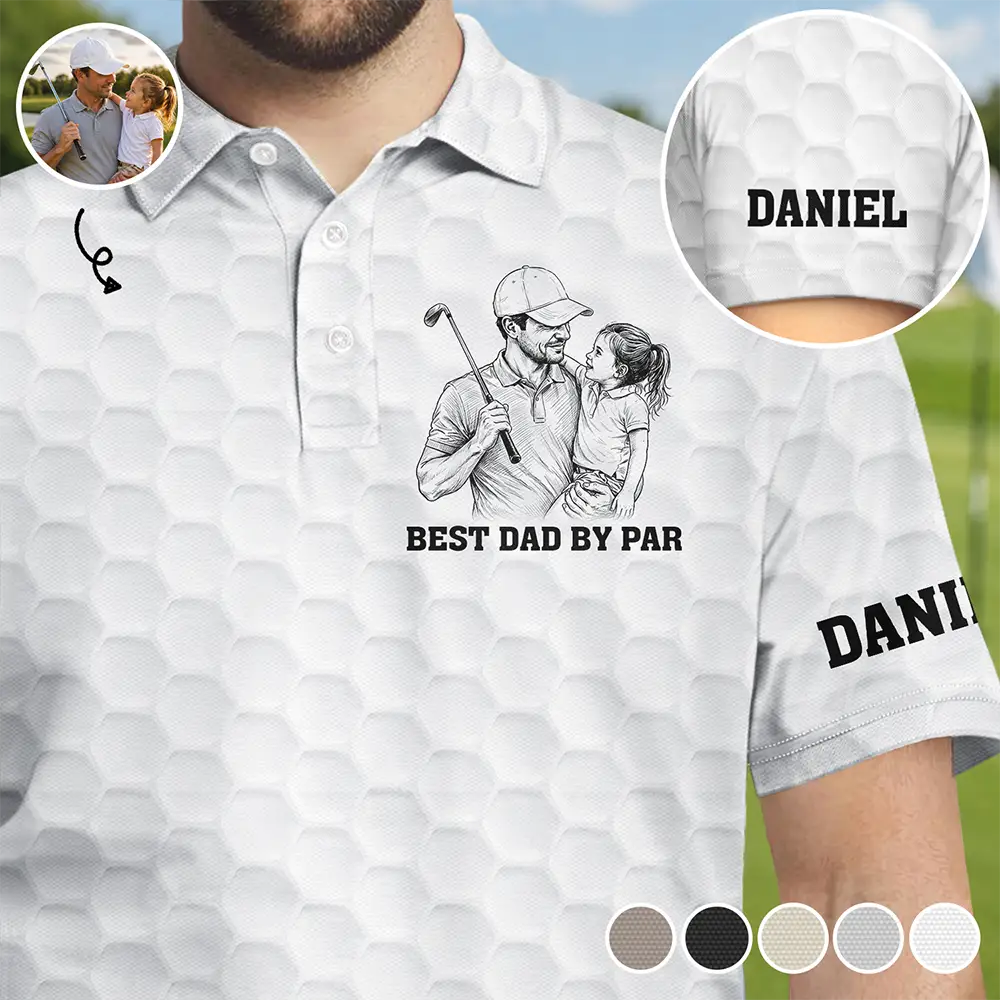 Custom Photo Pencil Sketch Best Dad Grandpa By Par - Personalized Polo Shirt