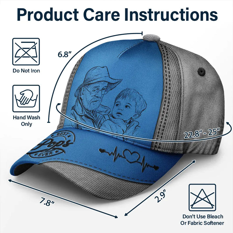 Gift For Father,Custom Photo,Art Design,Top Market,Confident,Photo - Pencil Sketch - Bold - Custom Photo Bold Sketch Best Dad Papa Ever - Personalized Classic Cap