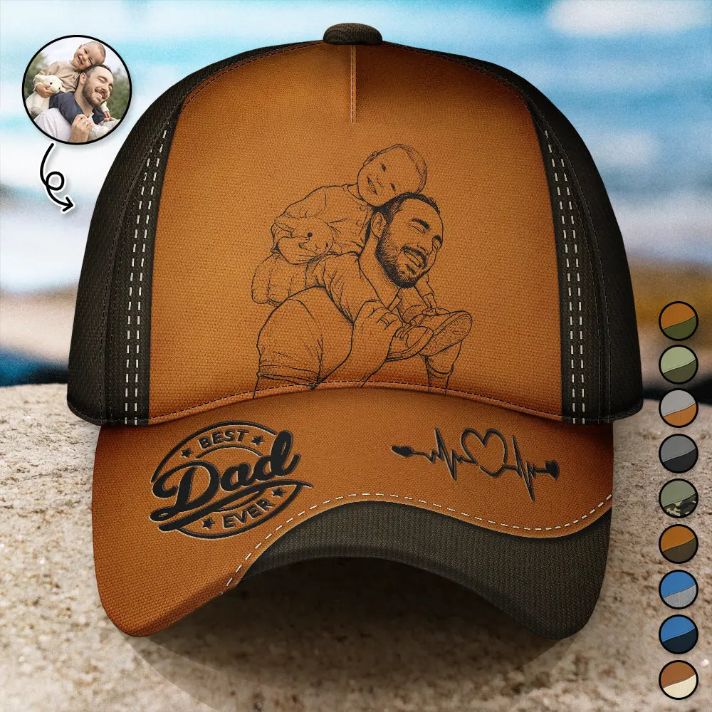 Gift For Father,Custom Photo,Art Design,Top Market,Confident,Photo - Pencil Sketch - Bold - Custom Photo Bold Sketch Best Dad Papa Ever - Personalized Classic Cap