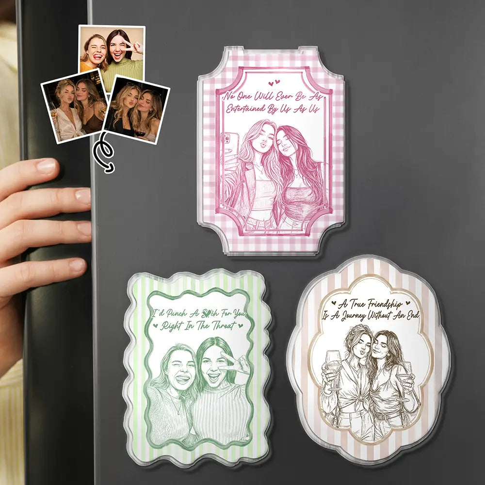 Art Design, Gift For Bestie, Playful, Christmas, Photo - Pencil Sketch - Remove BG - Custom Photo Pencil Sketch Bestie Portrait A True Friendship - Personalized Acrylic Magnet