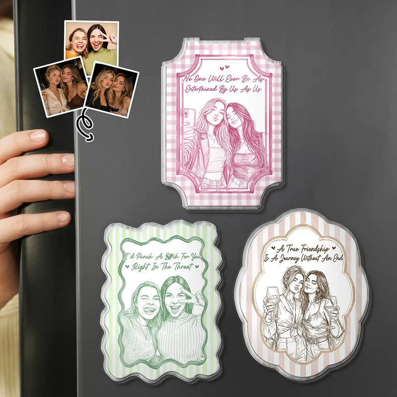 Art Design, Gift For Bestie, Playful, Christmas, Photo - Pencil Sketch - Remove BG - Custom Photo Pencil Sketch Bestie Portrait A True Friendship - Personalized Acrylic Magnet