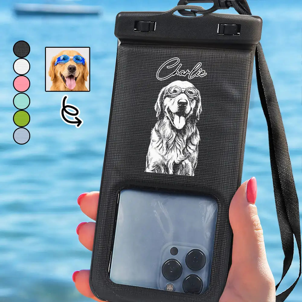 Custom Photo Pencil Sketch Besties Dog Cat Funny Portrait - Personalized Waterproof Phone Pouch