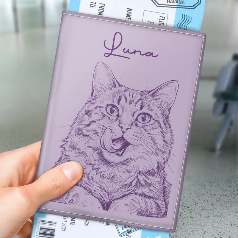 Custom Photo, Beach, Art Design, Summer, Pet Lovers, Playful, Photo - Pencil Sketch - Remove BG - Custom Photo Pencil Sketch Besties Family Pet Funny Portrait - Personalized Passport Cover, Passport Holder