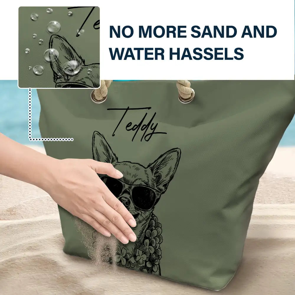 Custom Photo, Beach, Art Design, Summer, Pet Lovers, Playful, Photo - Pencil Sketch - Remove BG - Custom Photo Pencil Sketch Besties Family Pet Funny Portrait - Personalized Beach Bag