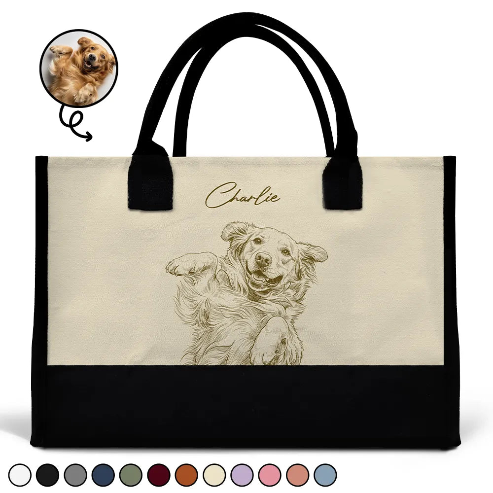Custom Photo Pencil Sketch Besties Family Pet Funny Portrait - Personalized Canvas Tote Bag