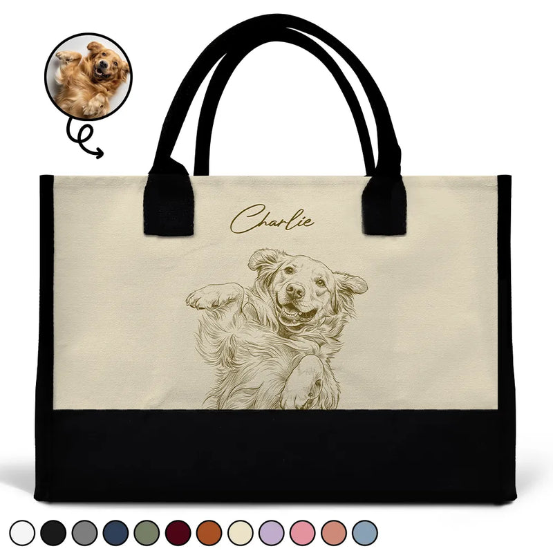 Custom Photo,Beach,Art Design,Summer,Pet Lovers,Playful,Photo - Pencil Sketch - Remove BG - Custom Photo Pencil Sketch Besties Family Pet Funny Portrait - Personalized Canvas Tote Bag