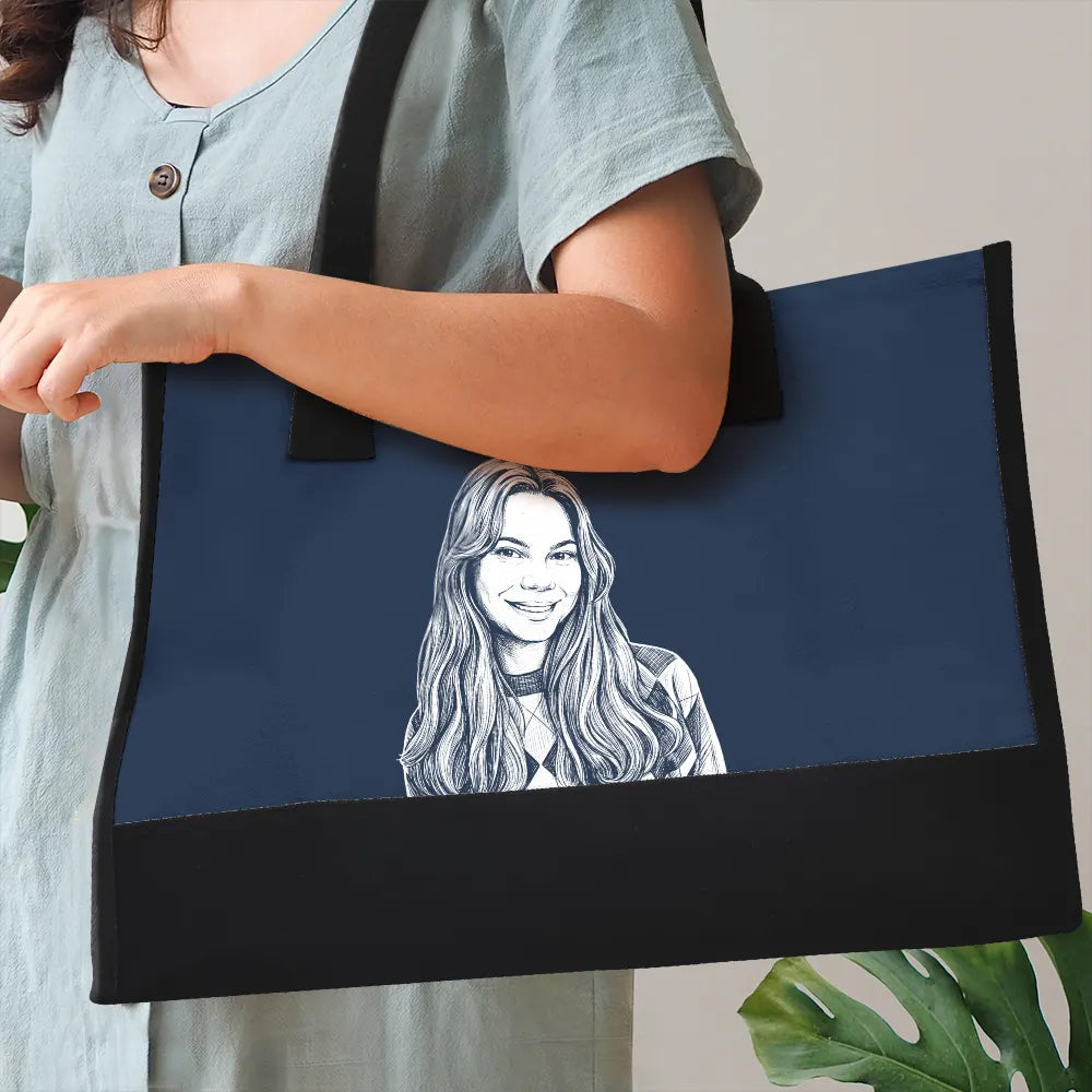 Custom Photo,Beach,Art Design,Summer,Pet Lovers,Playful,Photo - Pencil Sketch - Remove BG - Custom Photo Pencil Sketch Besties Family Pet Funny Portrait - Personalized Canvas Tote Bag