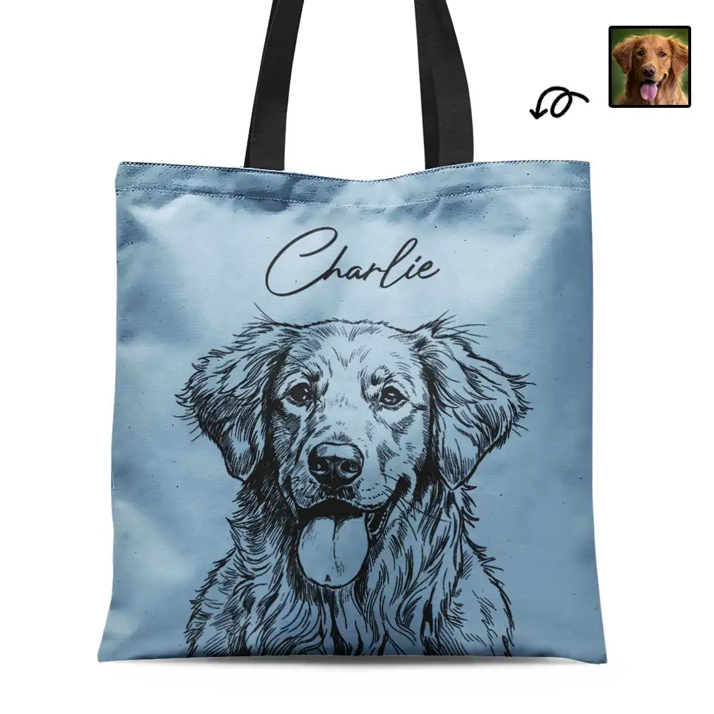 Custom Photo, Beach, Art Design, Summer, Pet Lovers, Playful, Photo - Pencil Sketch - Remove BG - Custom Photo Pencil Sketch Besties Pet Funny Portrait - Personalized Tote Bag