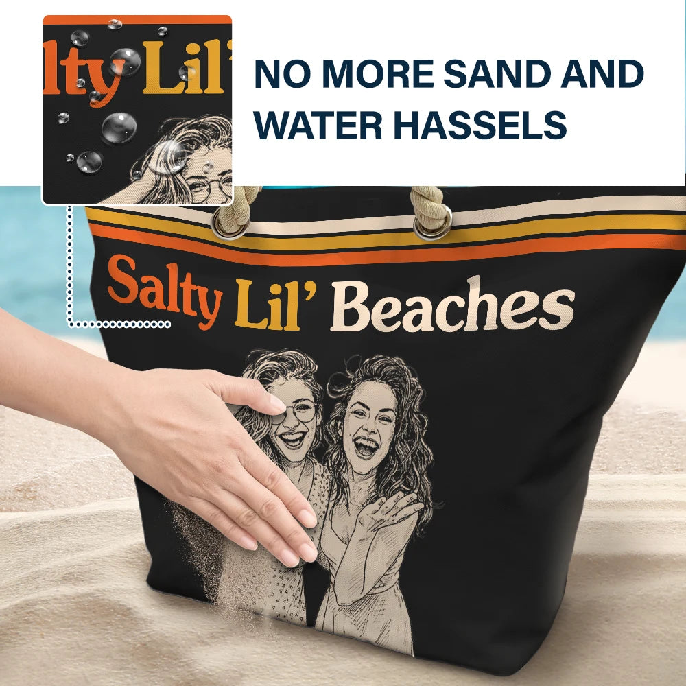 Custom Photo,Beach,Art Design,Summer,Gift For Bestie,Playful,Photo - Pencil Sketch - Remove BG - Custom Photo Pencil Sketch Besties Trip Retro - Personalized Beach Bag