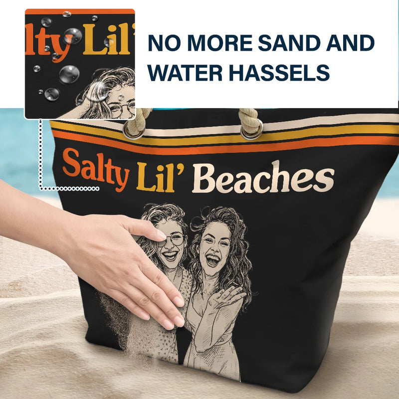 Custom Photo,Beach,Art Design,Summer,Gift For Bestie,Playful,Photo - Pencil Sketch - Remove BG - Custom Photo Pencil Sketch Besties Trip Retro - Personalized Beach Bag