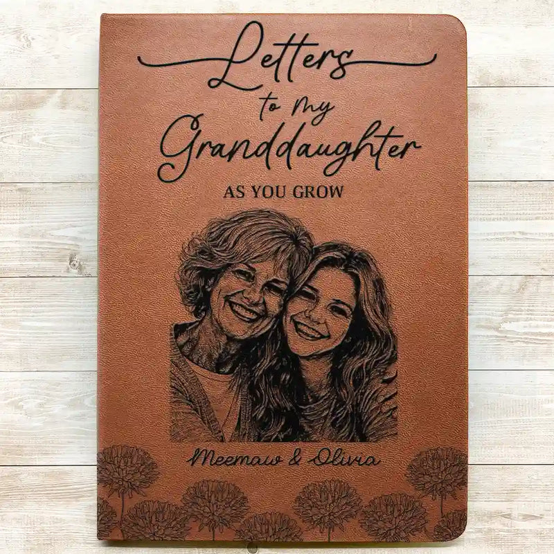 Gift For Yourself,Gift For Women,Gift For Mother,Gift For Father,Gift For Grandma,Gift For Grandpa,Parents,Gift For Grandparents,Love - Custom Photo Pencil Sketch Birth Month Flowers Letters To My Daughter And Son - Personalizd Leather Journal