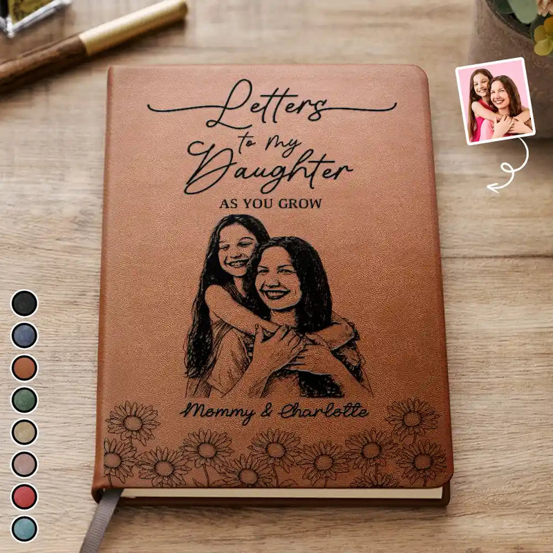 Gift For Yourself,Gift For Women,Gift For Mother,Gift For Father,Gift For Grandma,Gift For Grandpa,Parents,Gift For Grandparents,Love - Custom Photo Pencil Sketch Birth Month Flowers Letters To My Daughter And Son - Personalizd Leather Journal