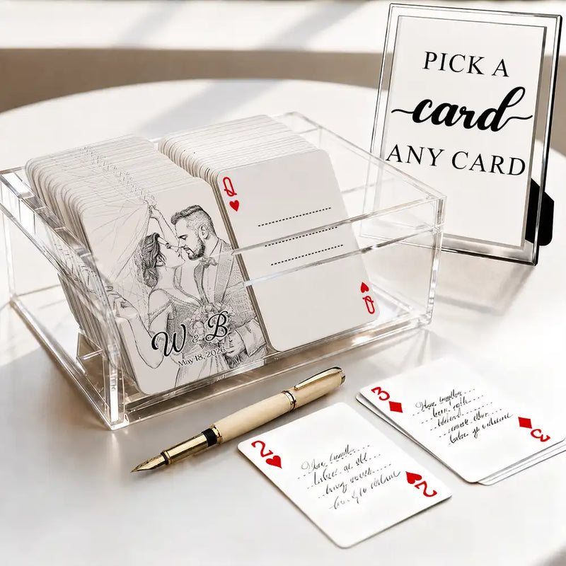 Art Design,Romantic,Gift For Couples,Wedding,Photo - Pencil Sketch - Bold,Monogram - Custom Photo Pencil Sketch Bride Groom Monogram Guest Book - Personalized Playing Cards