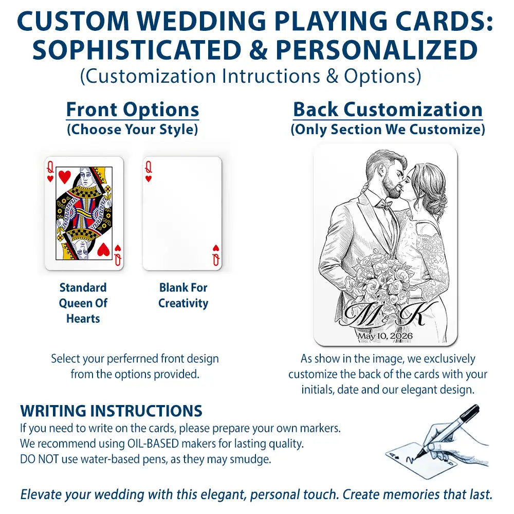 Art Design,Romantic,Gift For Couples,Wedding,Photo - Pencil Sketch - Bold,Monogram - Custom Photo Pencil Sketch Bride Groom Monogram Guest Book - Personalized Playing Cards