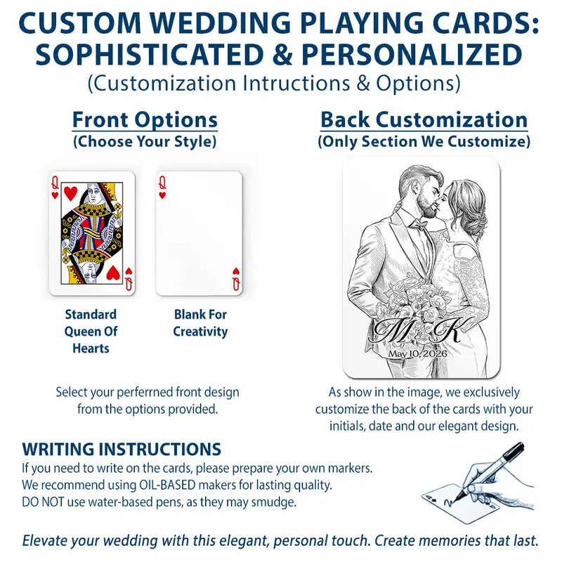 Art Design,Romantic,Gift For Couples,Wedding,Photo - Pencil Sketch - Bold,Monogram - Custom Photo Pencil Sketch Bride Groom Monogram Guest Book - Personalized Playing Cards