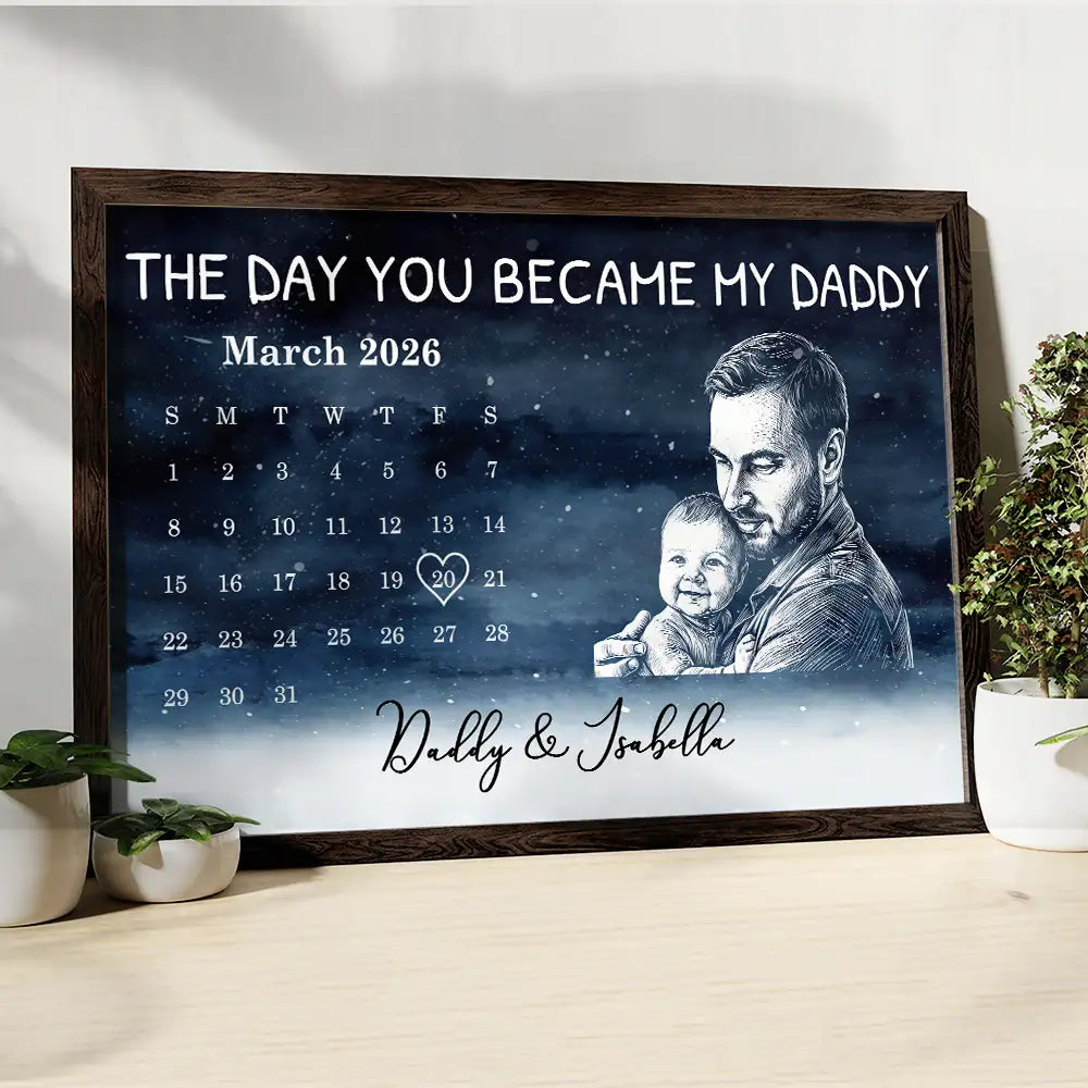 Custom Photo,New Dad,New Mom,New baby,Gift For Father,Non-Eng,Photo - Pencil Sketch,Calendar,Adorable - Custom Photo Pencil Sketch Calendar The Day You Became My Mom Dad - Personalized Poster