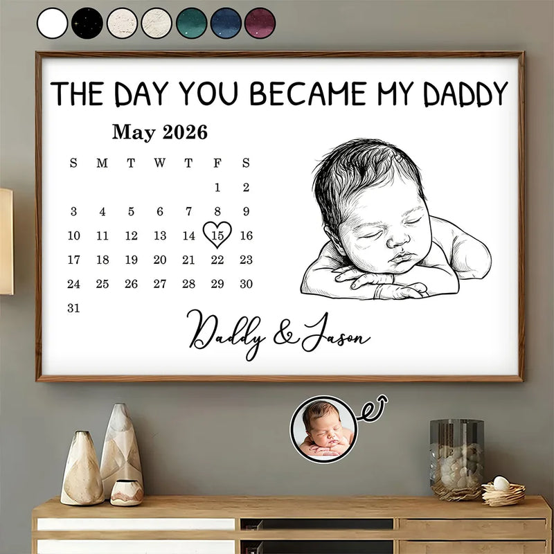 Custom Photo,New Dad,New Mom,New baby,Gift For Father,Non-Eng,Photo - Pencil Sketch,Calendar,Adorable - Custom Photo Pencil Sketch Calendar The Day You Became My Mom Dad - Personalized Poster