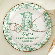 Graduation,Happy - Custom Photo Pencil Sketch Congrats Graduation - Personalized Ring Dish