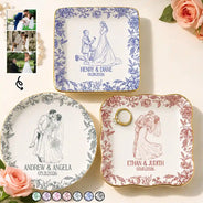Custom Photo, Art Design, Gift For Couples, Wedding Anniversary, Romantic, Photo - Pencil Sketch - Remove BG - Custom Photo Pencil Sketch Couple Wedding Anniversary - Personalized Ring Dish