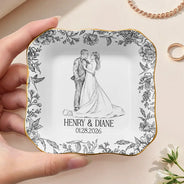 Custom Photo, Art Design, Gift For Couples, Wedding Anniversary, Romantic, Photo - Pencil Sketch - Remove BG - Custom Photo Pencil Sketch Couple Wedding Anniversary - Personalized Ring Dish