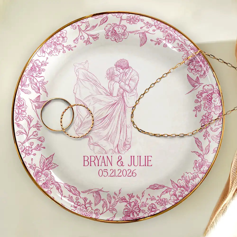 Custom Photo, Art Design, Gift For Couples, Wedding Anniversary, Romantic, Photo - Pencil Sketch - Remove BG - Custom Photo Pencil Sketch Couple Wedding Anniversary - Personalized Ring Dish