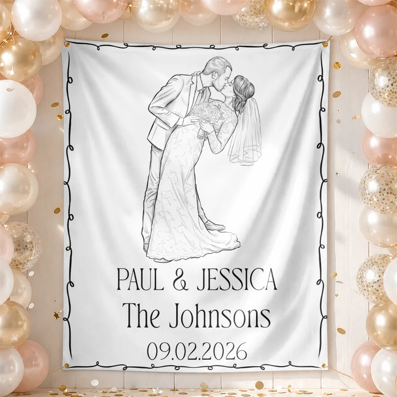 Art Design, Custom Photo, Married Couple, Romantic, Gift For Couples, Wedding, Photo - Pencil Sketch - Remove BG - Custom Photo Pencil Sketch Couples Wedding Engaged Bachelor Party - Personalized Backdrop