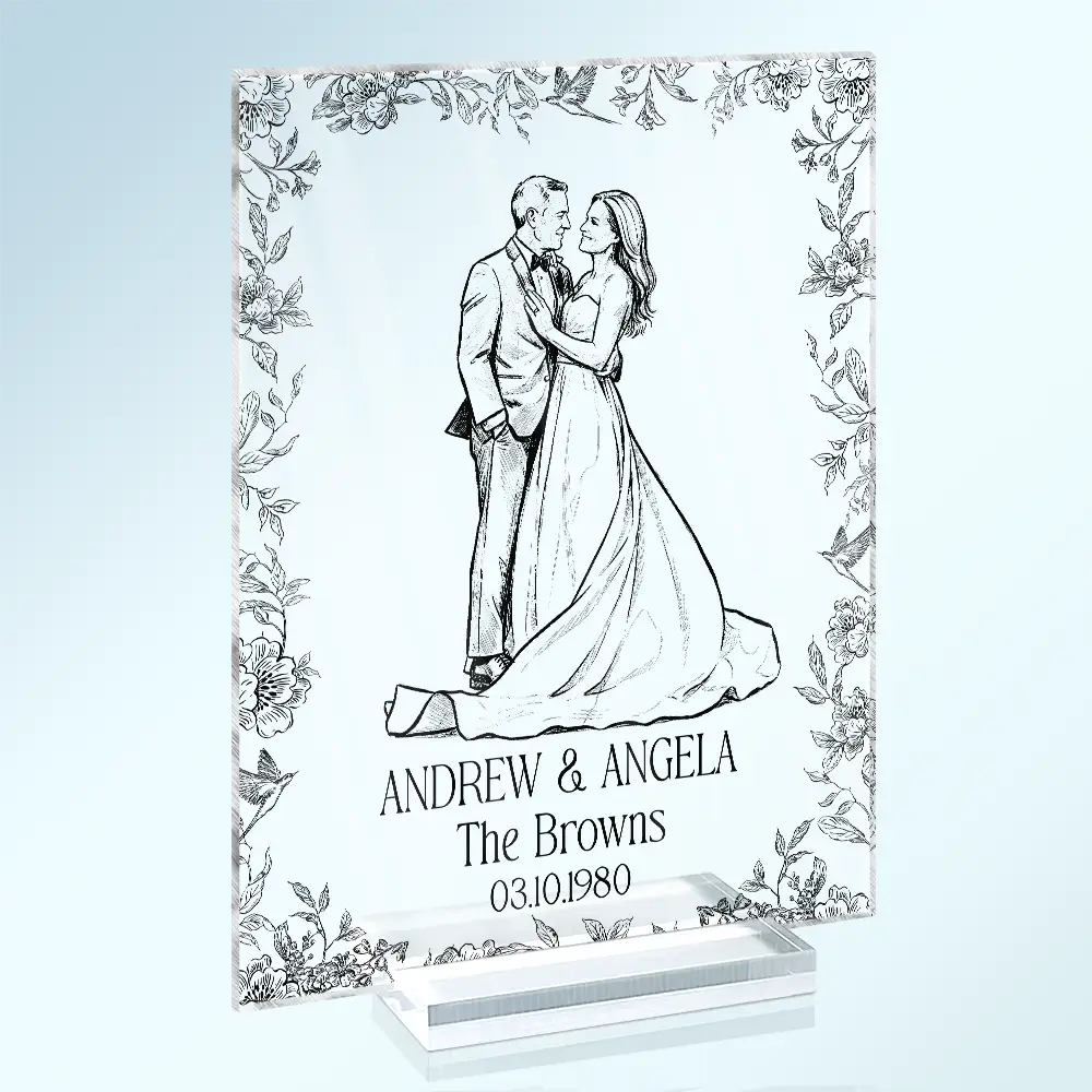 Art Design, Custom Photo, Married Couple, Romantic, Gift For Couples, Wedding, Photo - Pencil Sketch - Remove BG - Custom Photo Pencil Sketch Couples Wedding Engaged Bachelor Party - Personalized Vertical Rectangle Acrylic Plaque