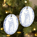 Art Design,Christmas,Pet Lovers,Photo - Pencil Sketch - Remove BG,Happy - Custom Photo Pencil Sketch Cute Dog Cat Portrait - Personalized Circle Ceramic Ornament
