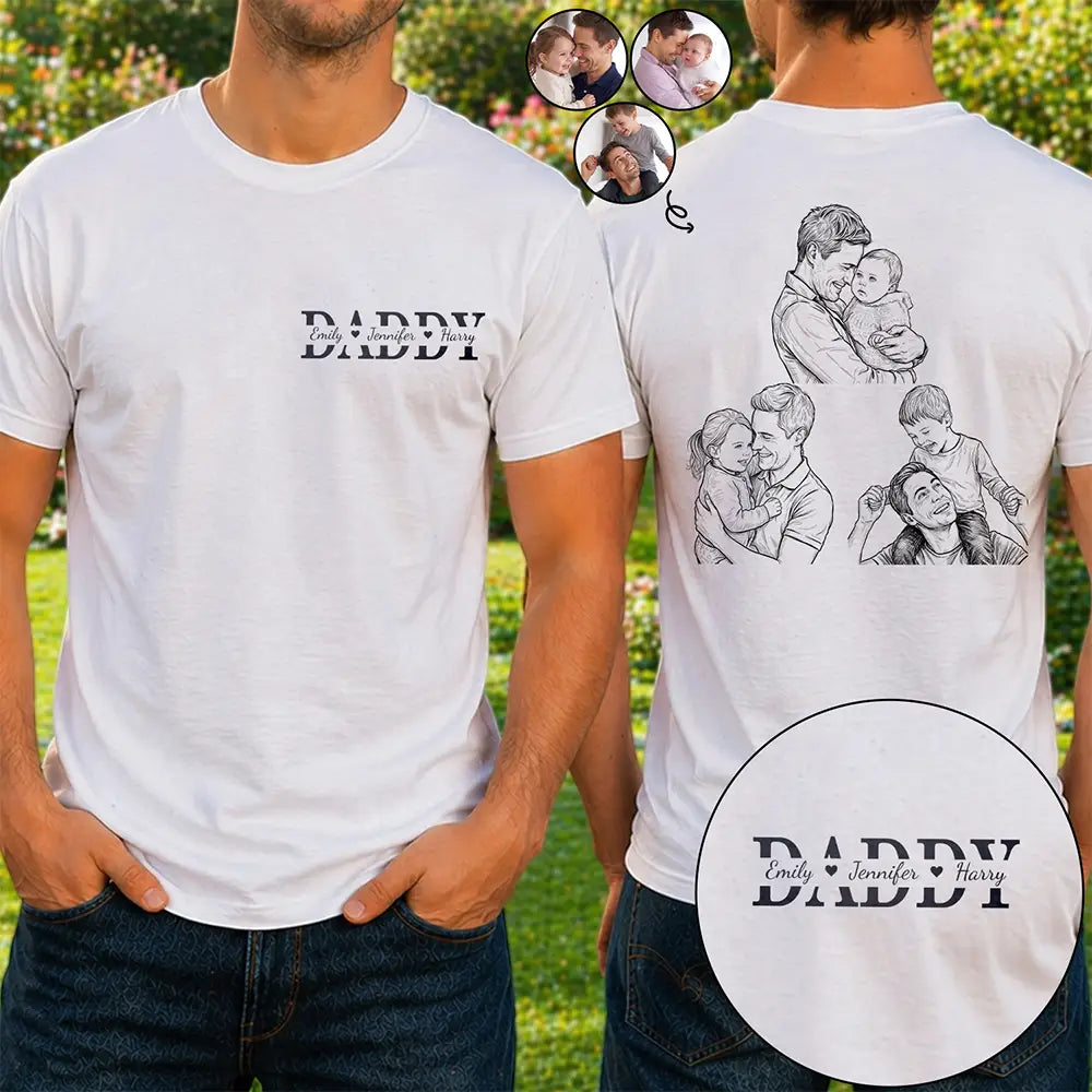Custom Photo,Gift For Father,Gift For Grandpa,Non-Eng,Photo - Pencil Sketch,Special Font,Proud - Custom Photo Pencil Sketch Dad Grandpa We Love You - Personalized T Shirt