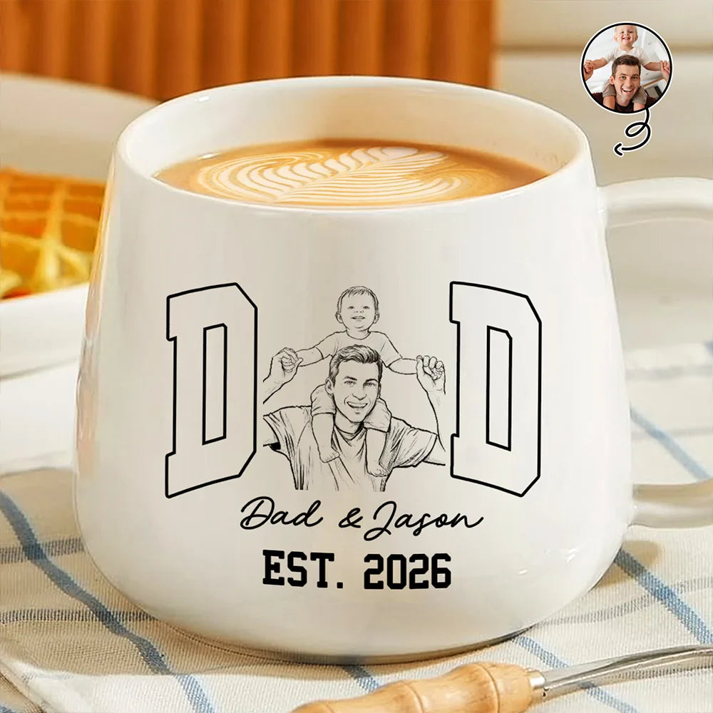 Custom Photo,New Baby,Art Design,Gift For Father,New Dad,Adorable,Photo - Pencil Sketch - Remove BG - Custom Photo Pencil Sketch Dad Mom New Parents Est - Personalized Tapered Mug