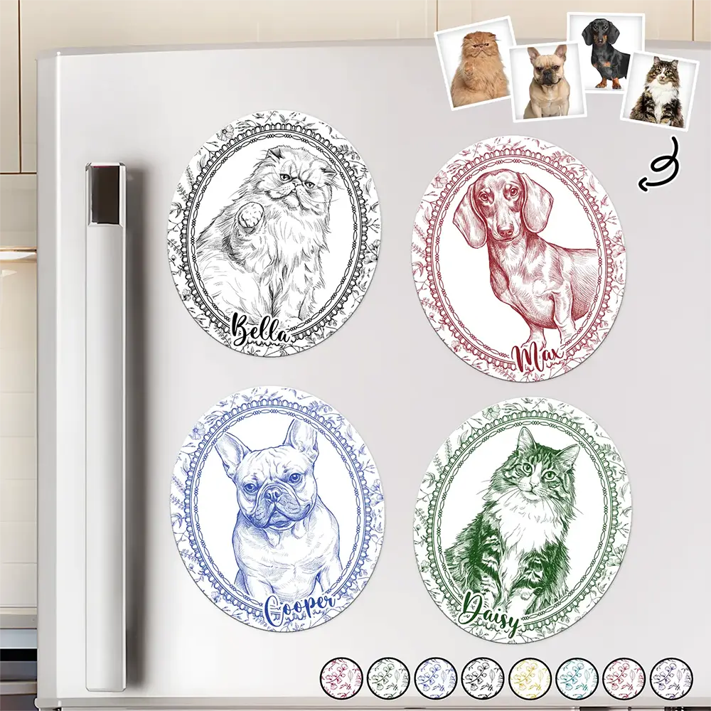 Art Design,Cozy,Pet Lovers,Photo - Pencil Sketch - Remove BG - Custom Photo Pencil Sketch Dog Cat Pet Portrait Toile - Personalized Magnet